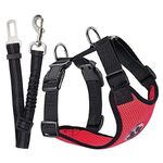 SlowTon Dog Car Harness Seatbelt Set, Pet Vest Harness with Safety Seat Belt for Trip and Daily Use Adjustable Elastic Strap and Multifunction Breathable Fabric Vest in Vehicle for Dogs