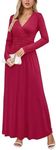 OUGES Womens Long Sleeve Christmas Holiday Dresses for Women V-Neck Wrap Waist Maxi Dress(Wine,L)