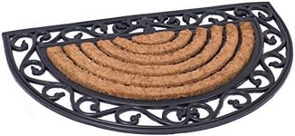 BIRDROCK HOME Half Round Coir Doormat with Scroll Border - Natural Fiber and Rubber Door Mat for Outdoor Entryway - Heavy Duty Dirt Trapper - Decorative Front Porch and Backdoor Rug -18 x 30