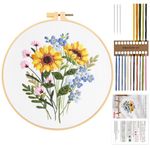 JSRQT Full Range Embroidery Starter Kit, Embroidery Kit for Beginner Adults, Stamped Design Cross Stitch Kit with Flower Pattern, DIY Art Craft Hand Sewing Embroidery Kit including Needles and Threads