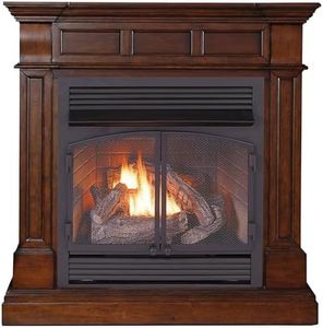 Duluth Forge Dual Fuel Ventless Gas Fireplace System with Mantle, Thermostat Control, 6 Fire Logs, Use with Natural Gas or Liquid Propane, 32000 BTU, Heats up to 1500 Sq. Ft., Auburn Cherry Finish