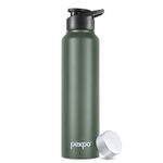 PEXPO Chromo Stainless Steel Sports/Fridge Water Bottle With Sipper & Steel Cap, 1 Litre, Military Green Set of 1| BPA Free | Water Bottle for Office, Gym, School, Yoga, Trekking, Adults & Kids