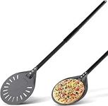 Turning Pizza Peel, 8 Inch Hard Anodized Aluminum Peel, Round Non-Slip Perforated Pizza Peel with 31 Inch Long Detachable Metal Handle for Baking Homemade Pizza Bread Oven Accessories