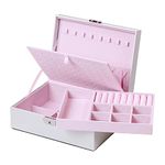 Kendal Jewelry Box for Women Girls, 2 Layer Jewelry Organizer Case, Lockable PU Leather & Soft Velvet Lined Portable Travel Jewelry Storage for Earrings Bracelets Rings Necklaces (Pearlize Silver)