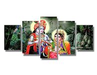 LSIUHWUWI Indian Hindu Gods Wall Art Radha Krishna Bedroom Wall Decor 5 Panel Canvas Retro Wall Art Artwork Home Decorations for Living Room Giclee Framed Ready to Hang Posters and Prints 20X40 INCH