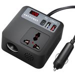 200W Car Power Inverter with 2 USB Ports (18W & 15W QC3.0), 1 USB-C 30W PD, 2 AC Universal Outlets, 12V DC to 220V AC Converter for Laptop, Phone, and Electronics Charging (Plug Car Charger)