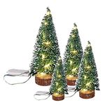 URMAGIC Small Christmas Tree with Lights,4 Pcs 15/20/25/30cm Tall Desktop Miniature Pine Tree with Snow and Wooden Bases,Lighted Mini Christmas Tree,Tabletop Sisal Trees,Christmas Decoration