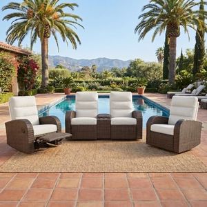 LayinSun Oversized 3 Pieces Wicker Outdoor Recliner Loveseat with Adjustable Backrest & Footrest, Patio Reclining Lounge Sofa