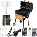 Finiky FlameMaster Pro Barbeque Grill with Accessories set for Home | Large Cooking Area, Easy Assemble, Additional Warming Rack | Charcoal Griller BBQ With 10 Premium Barbecue Accessories