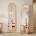 LVSOMT Solid Wood Full Length Mirror, Arch Full Body Mirror, Arched Standing Floor Mirror with Wooden Frame, Stand Up or Wall-Mounted, Dressing Mirror for Bedroom Living Room, Natural Wood 63"×18"