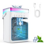 Portable Air Conditioner, 3-in-1 Evaporative Air Cooler with 3 Speeds & 2 Mist Modes, 1000ml Mini AC Unit, USB Powered Small Cooling Fan with RGB Light & Timer for Bedroom Office Desk Car