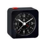 Marathon Mini Non-Ticking Analog Alarm Clock with Auto Blacklight, Black/Black - Silent Smooth Sweep - Alarm & Snooze Functions - Two AAA Batteries Included