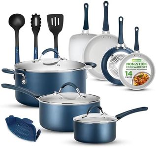 NutriChef 14-Piece Nonstick Cookware Free Heat Resistant Lacquer Kitchen Ware Set w/Saucepan, Frying Pans, Cooking, Dutch Oven Pot, Lids, Utensils, Brown NCCW14SBLU, Blue