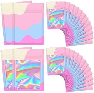 100 Pieces Resealable Bags with Clear Window, Holographic Multicolored Packaging Bags Transparent Small Business Party Mylar Ziplock Bags Sample Bags (Color 4, 4.7x7.8 Inch)