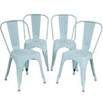 FDW Metal Dining Chairs Set of 4 Indoor Outdoor Chairs Patio Chairs Kitchen Metal Chairs 18 Inch Seat Height Restaurant Chair Metal Stackable Chair Tolix Side Bar Chairs (Blue)