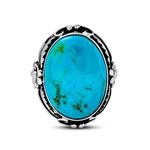 South Western Native American Style Leaf Large Oval Gemstone Boho Turquoise Statement Ring Western Jewelry For Women .925 Sterling Silver