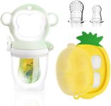 HAOBAOBEI Baby Fruit Food Feeder - Silicone Nibble Tray Combo - Breastmilk Popsicle Mold for Cooling Relief, BPA Free Mesh Feeder for Infant Self Feeding (Monkey Mint + Pineapple)