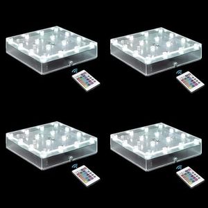 LARDUX Pack of 4 Square LED Light Base with Remote -5 Inch Multicolor Display Pedestal Light Base for Glass Crystal Sculpture Vase Decoration - Charging USB or Battery Powered