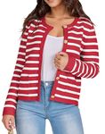 wkwmrpet Womens Open Front Striped Cardigan Button Down Crop Sweater with Pockets Red S