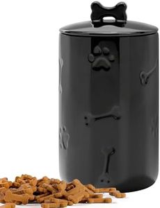 NIXBYO Dog Treat Container Airtight - 9"x5" Black Large Ceramic Dog Treat Jar for Kitchen Counter, Dog Cookie Jar with Lid - Farmhouse Style Dog Food Storage Container for Dogs, Cats, Pets