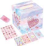 FANCY LAND Valentines Day Cards Kids Heart Mailbox for Classroom Exchange Party Supplies 1 Box, 32 Valentine Cards, 1 Teacher Card, 35 Stickers