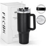 FECBK 40oz Tumbler with Straw and Lid 1.2L, 100% Leak-Proof Travel Mug with Handle, Stainless Steel Vacuum Insulated Water Bottle Keeps Cold for 34H / Hot 12H, Dishwasher Safe, Black