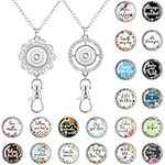 2 Pieces Inspirational Lanyards for ID Badges for Women with 20 Styles Interchangeable Breakaway Snap Buttons Charms Pendent ID Holder Lanyard Necklace Badge Necklace for Women