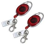 kwmobile 2X Retractable ID Badge Holder - Yo Yo ID Card Belt Clips with Metal Carabiner - Extendable Yoyo Lanyard Keyring Pass Holders - Red