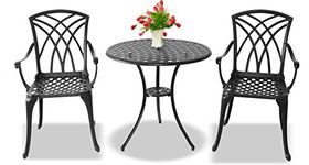 Centurion Supports OSHOWA Luxurious Garden & Patio Table & 2 Large Chairs with Armrests Cast Aluminium Bistro Set - Black