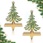 JUSTOTRY 2PC Christmas Stocking Holders for Mantle Glitter Green Xmas Tree Gold Stocking Holder for Fireplace Home Decor Holiday Gifts Christmas Decorations Supplies Non-Skid Durable and Sturdy