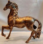 Akriti Brass Riding Horse Copper Gold Antique Animal Figure(24x9x24 cm) Home Decor Gifting Statue for Vastu Feng Shui Positive Energy & Vibration; Made in India