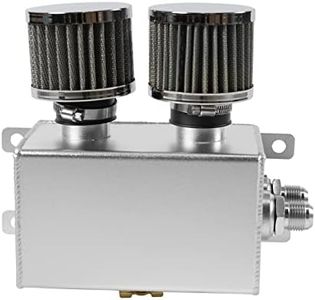 POSENG Universal Aluminum AN10 1.2L Twin Baffle Dual Filter Engine Oil Catch Can Tank With 2 Air Filters Oil Catch Reservoir Tank Can Breather Kit Silver