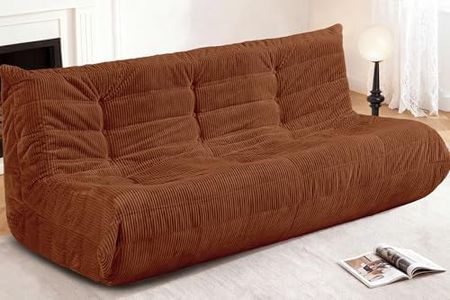 Cansunna Bean Bag Chair,Giant Beanbag Chairs for Adults,Comfy Large Fireside Chair Lazy Sofa,Corduroy Bean Bag Lounger with Memory Foam Filled,Floor Sofa Couch for Home,Living Room (Brown, 3-Seater)