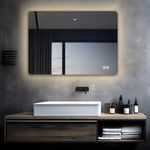 MIQU Backlit Bathroom Mirror with LED Light 800x600mm, Illuminated Large Wall Mounted Hanging Adjustable Colour Mirror with Demister Pad & Touch Switch for Bath, Dressing Room, Toilet