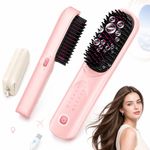 Bopcal Cordless Hair Straightener Brush, Portable Heated Styling Brush for Travel, 10000mAh Rechargeable Hair Brush, 300M Negative Ions, 6 Heat Settings 150-230°C, Type-C, Travel Pouch