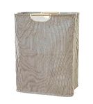 House of Quirk 52 Litre Linen Cotton Collapsible Laundry Basket For Folding Portable Dirty Clothes Storage Hamper (Beige/Grey Vertical)