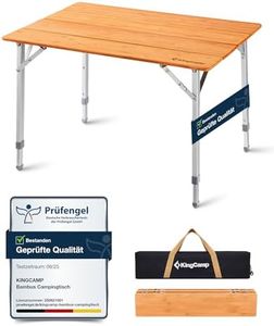 KingCamp Campingtisch Bambus Klapptisch höhenverstellbar (45/52 / 65 cm) für 2-4 Personen Campingtisch klappbar 4 Falten mit Tragetasche belastbar bis 80 kg,65 x 50 cm,M