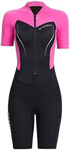 Women 3/2mm Neoprene Wetsuit One Piece Dive Suit UV Protection Rash Guard Wet Suit UPF 50+ Short Sleeve Patchwork Shorty Dive Skin for Swimming Diving Surfing Snorkeling Sailing M