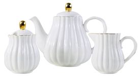 YBK Tech Euro Style Strength Porcelain Tea Sets, Coffee Pot Ceramic Teapot, Milk Jug and Sugar Bowl (White)