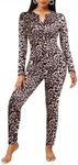 Ekouaer Onesie Halloween Costume Adult Womens Onesie Pajamas Button One Piece Pajama Long Sleeve leopard Onesie