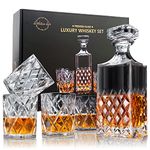 LIGHTEN LIFE Whisky Decanter Sets,Italian Style Decanter Set with 4 Glasses in Gift Box,Crystal Glass Decanter Set for Bourbon,Scotch,Liquor,Whiskey Decanter Sets for Men and Women