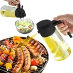 DOPUDO Oil Sprayer for Cooking, 2 in 1 Olive Oil Dispenser Bottle for Kitchen, 16oz/470ml Premium Glass Oil Bottle, Food-grade Oil Mister for Air Fryer, Salad, Frying, BBQ (Creamy Black)