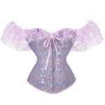 Springcmy Women Floral Lace Off Shoulder Corset Bustier Boned Fishbone Overbust Corset Bodyshaper Lingerie Party Top Wrapped Cincher (A-Purple, S)