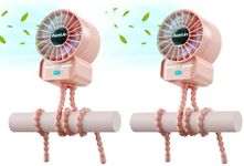 2 Pack Multifunctional Portable Stroller Fan 4 Speed 6600rpm High Speed Usb Rechargeable Personal Mini Handheld Fan Extended Tripod For Desktop Winding Kids Bed Treadmill Bike Golf Cart Outdoor Travel