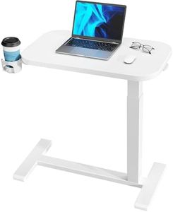 HUANUO Bedside Table with Wheels, Height-Adjustable Rolling Computer Cart, Overbed Table with Cup Holder, Pneumatic Laptop Standing Desk for Home Office, White (27.6" x 15.7")