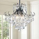 peskoe Modern Crystal Chandelier 4-Light Black Crystal Light Fixture, Dining Living Room Bedroom Pendant Ceiling Light, Adjustable Luxury Hanging Light, H 17.7'' x W 18.1''