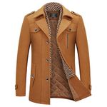 KUDMOL Men's Wool Trench Coat Knitted Scarf Collar Peacoat Winter Warm Casual Jacket Thick Outdoor Overcoat(Camel,S)