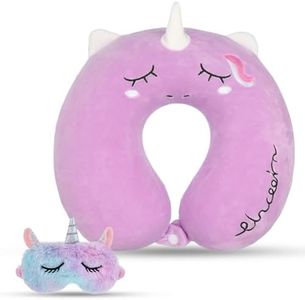 Utensilsto Coussin de nuque, en mousse à mémoire de forme, pour enfant, avec masque pour les yeux de licorne, 30 x 30 cm, mignon, violet