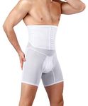 FEOYA Mens Compression Shorts Body Shaper Pants High Waist Abdomen Tummy Control Boxer Briefs Underwear Girdle Pants for Men Slimming Shapewear Pants Tighs White XL