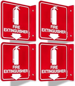 T&R Fire Extinguisher Sign, Fire Extinguisher with Down Arrow - 4 Pack - 6 x 6 Inches Acrylic, 2 pre-drilled holes, Includes Matching Screws, Use for Home Office/Business